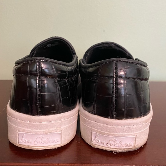 ☘️Sam Edelman “Lacey” Leather Crocodile Black Slip On Platform Loafer/Sneaker - Picture 2 of 5
